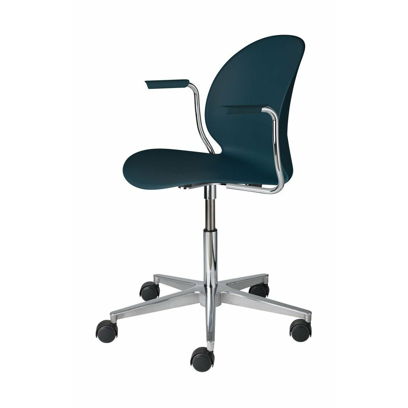 Fritz Hansen N02 Recycle Swivel fauteuil, donkerblauw/gepolijst aluminium