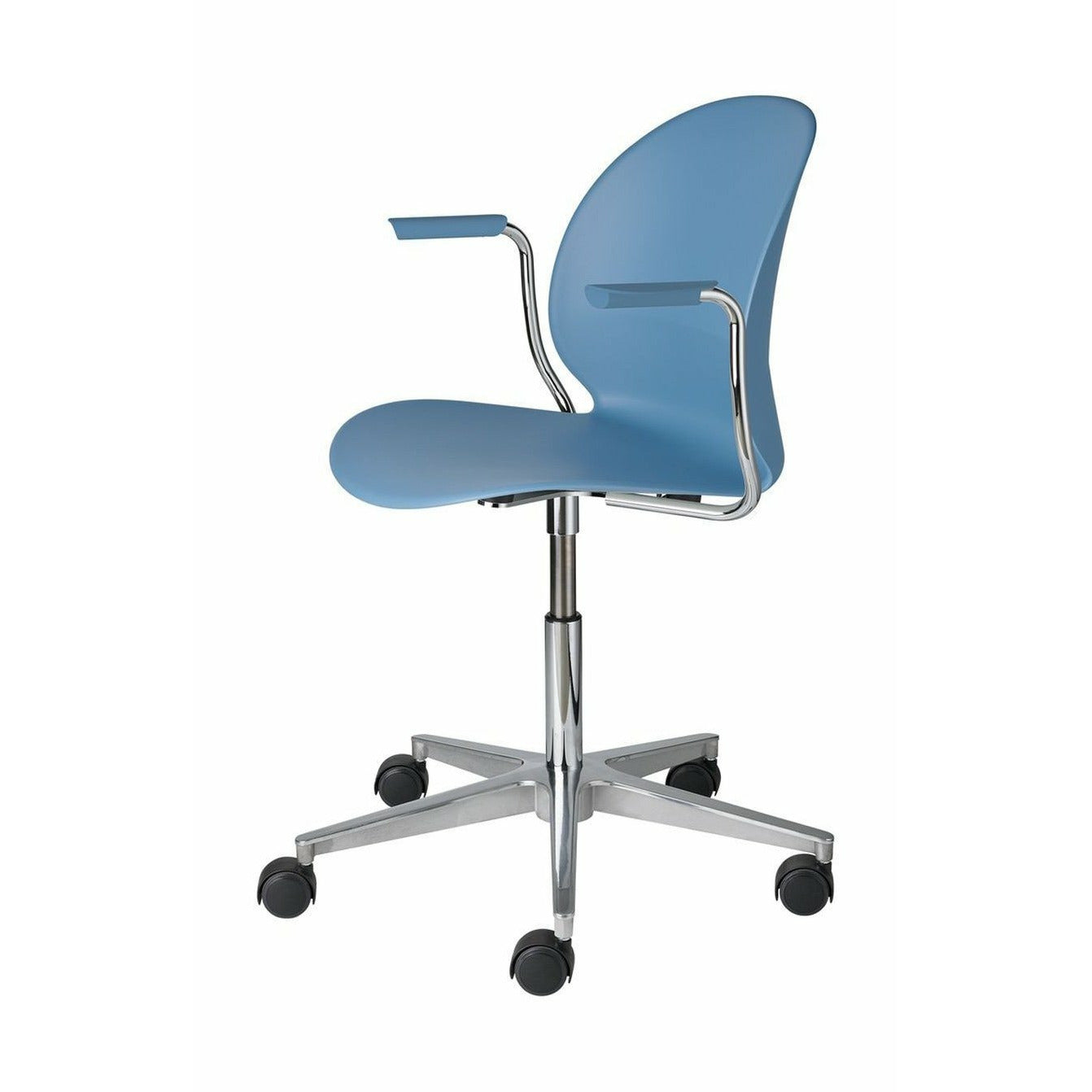 Fritz Hansen N02 Recycle Swivel fauteuil, lichtblauw/gepolijst aluminium