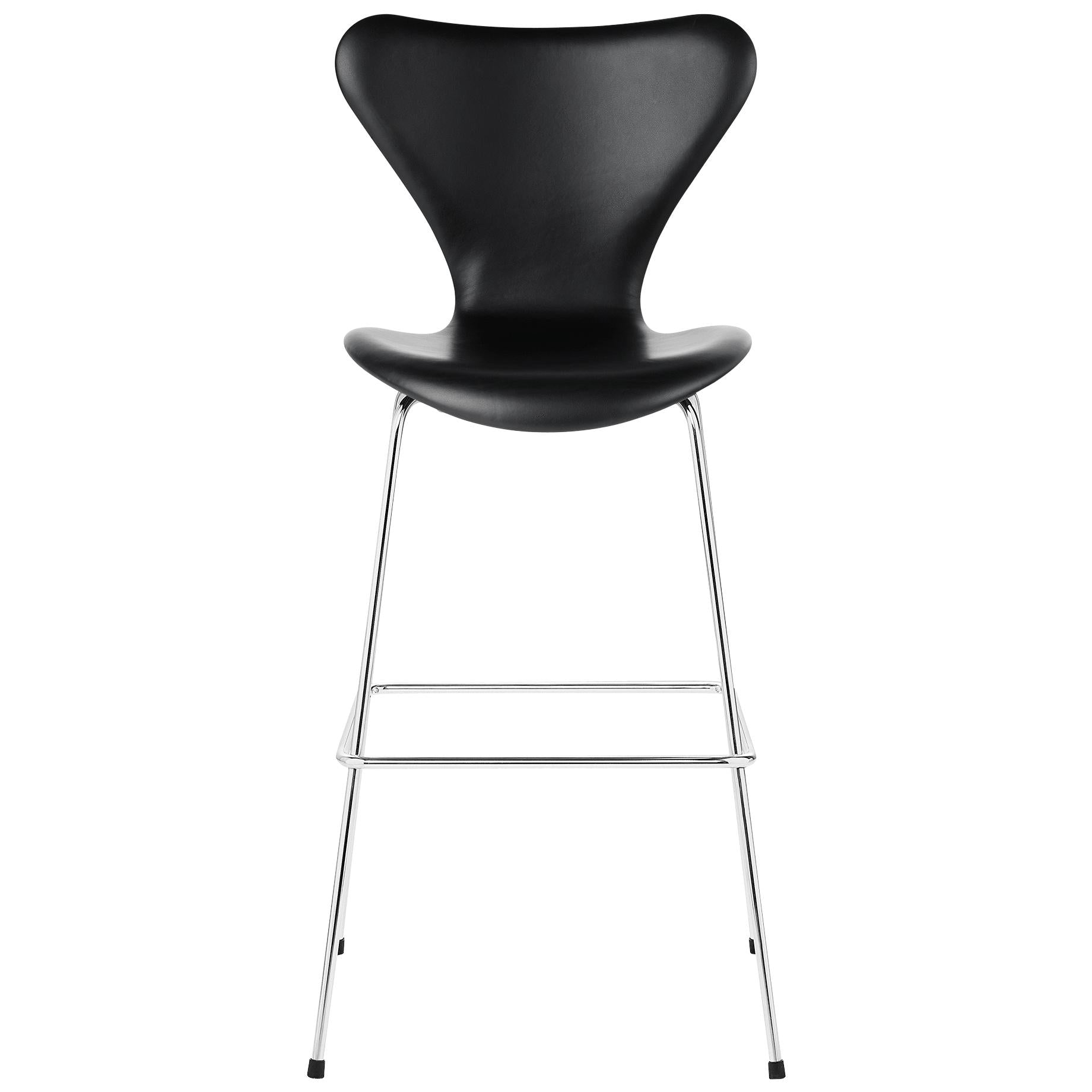 Fritz Hansen Serie 7 bar stoel Volledig bekleding leer 76 cm, basic zwart