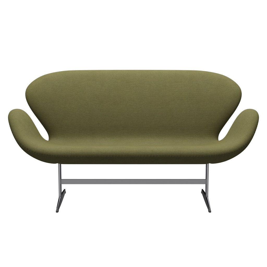 Fritz Hansen Swan -Sofa 2 -Sitzer, satin gebürstetes Aluminium/Tonus staubig grün