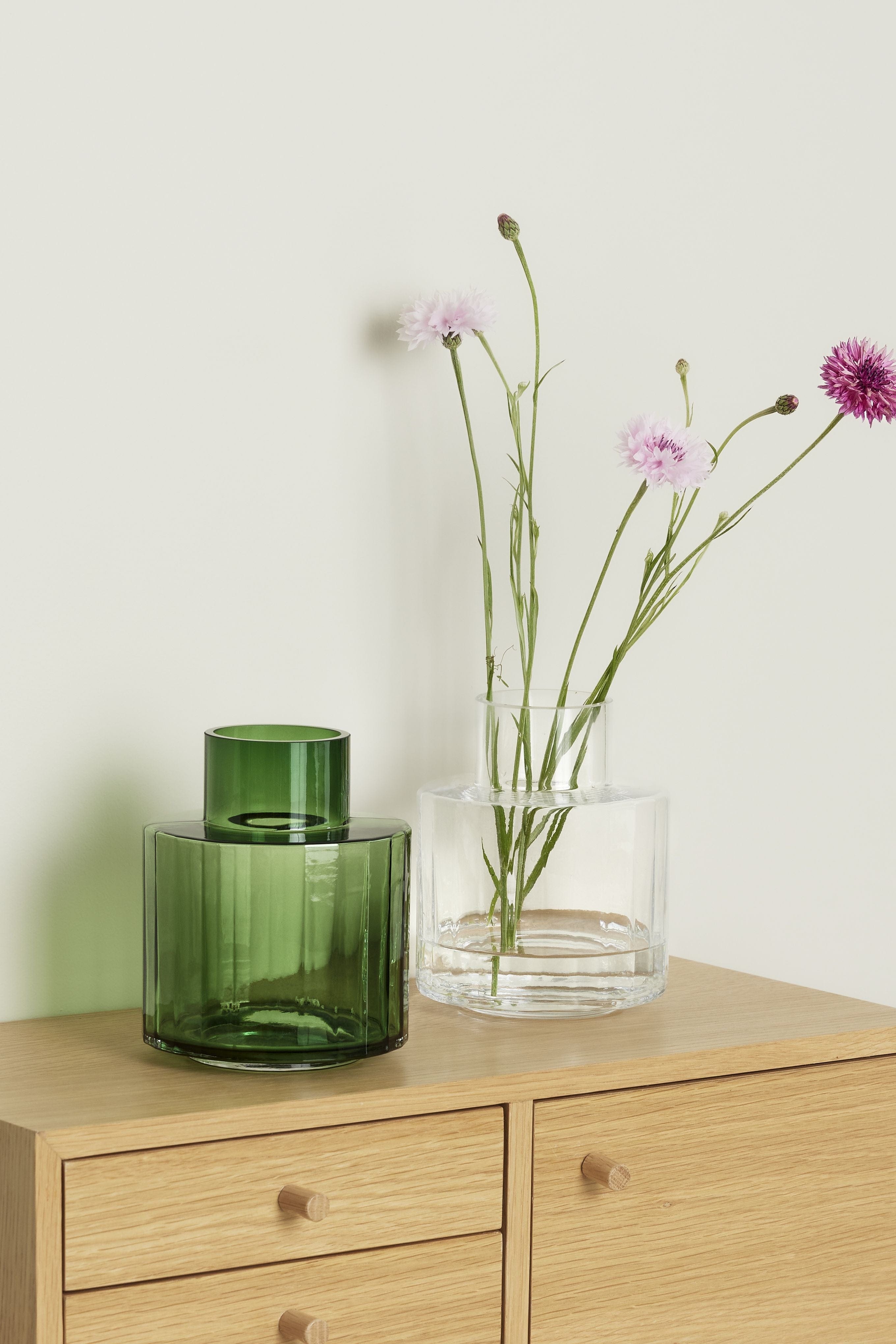 Hübsch Aster Vase Glas Grün/Klar S/2