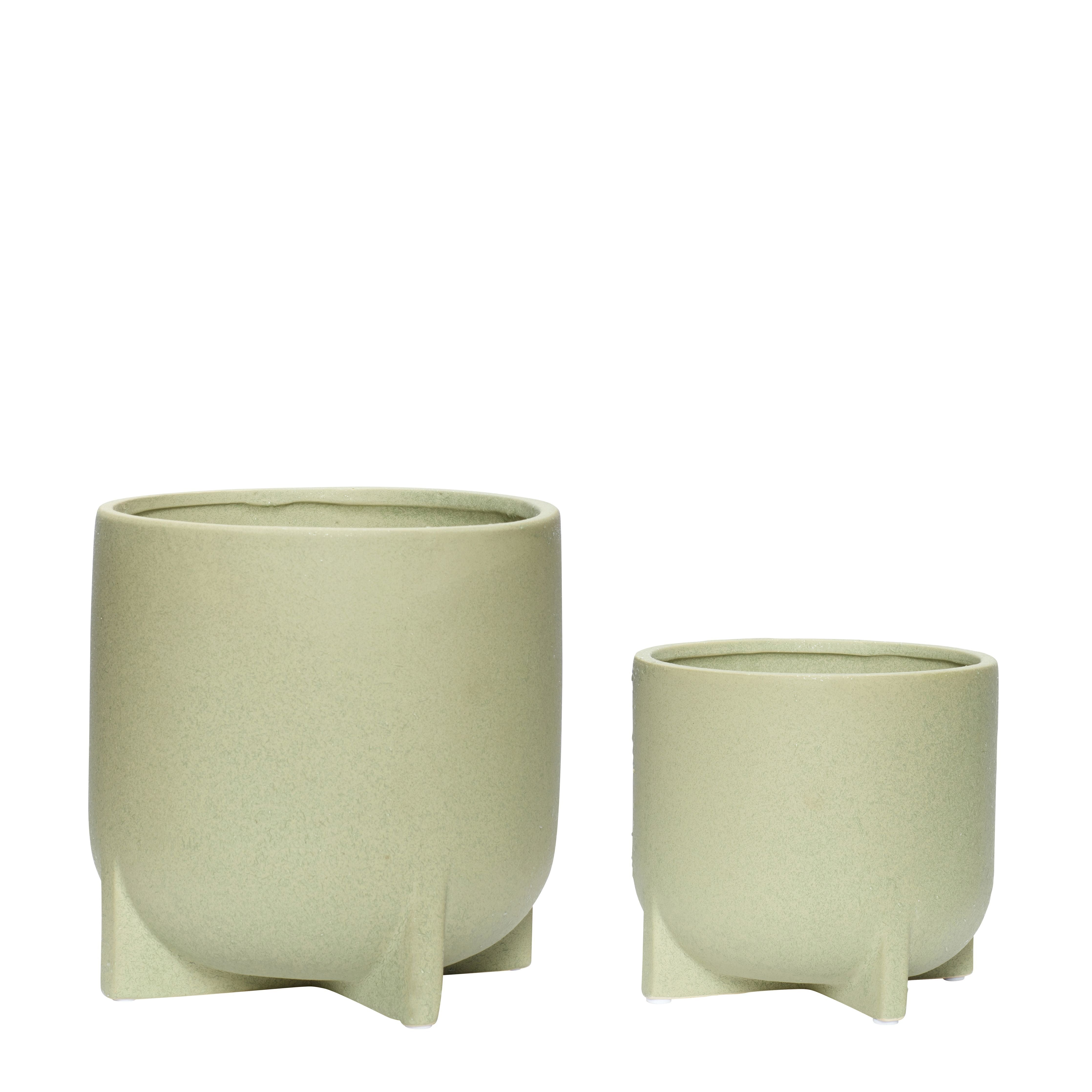 Hübsch Split pot keramische groene set van 2