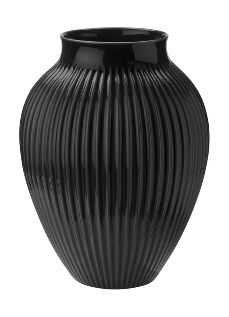 Knabstrup Keramik Vase With Grooves H 35 Cm, Black