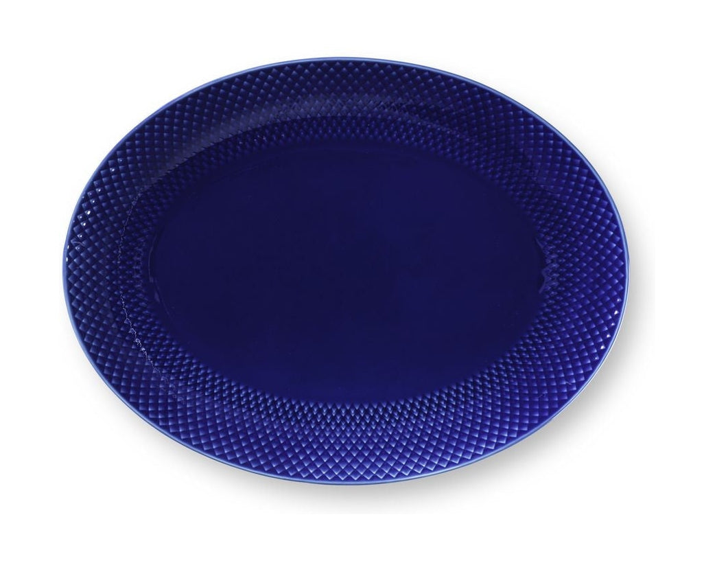 Lyngby Porcelæn Rhombe kleur ovaal serveerplaat 35x26,5, donkerblauw