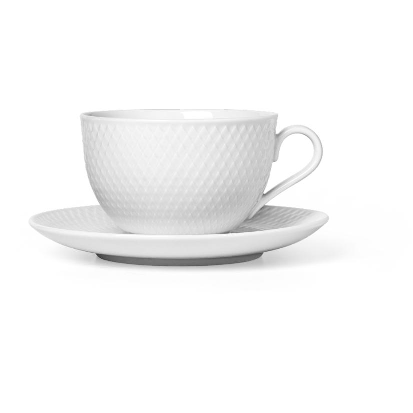 Lyngby Porcelæn Rhombe Teacup With Saucer 39 Cl White Porcelain