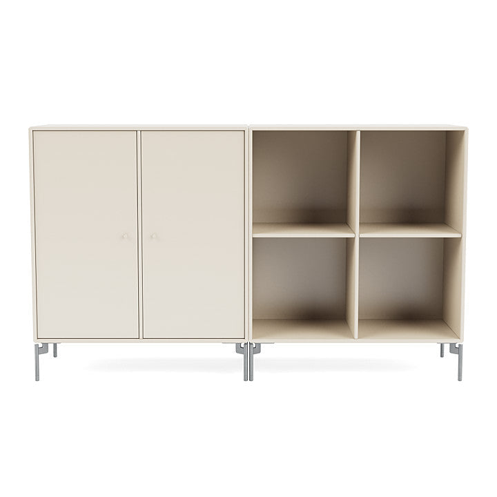 Montana Paar klassisches Sideboard mit Beinen, Hafer/Matt Chrom