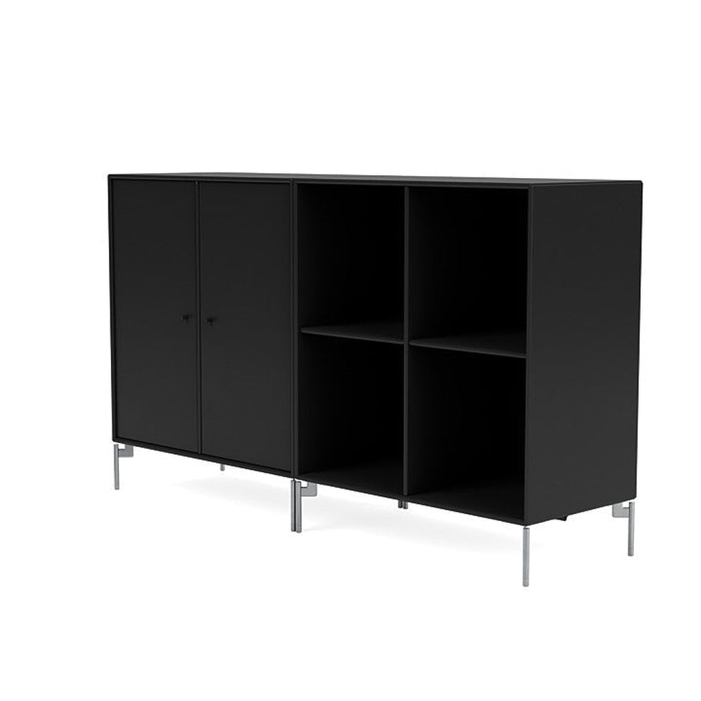 Montana Paar klassisches Sideboard mit Beinen, Schwarz/Matt Chrom