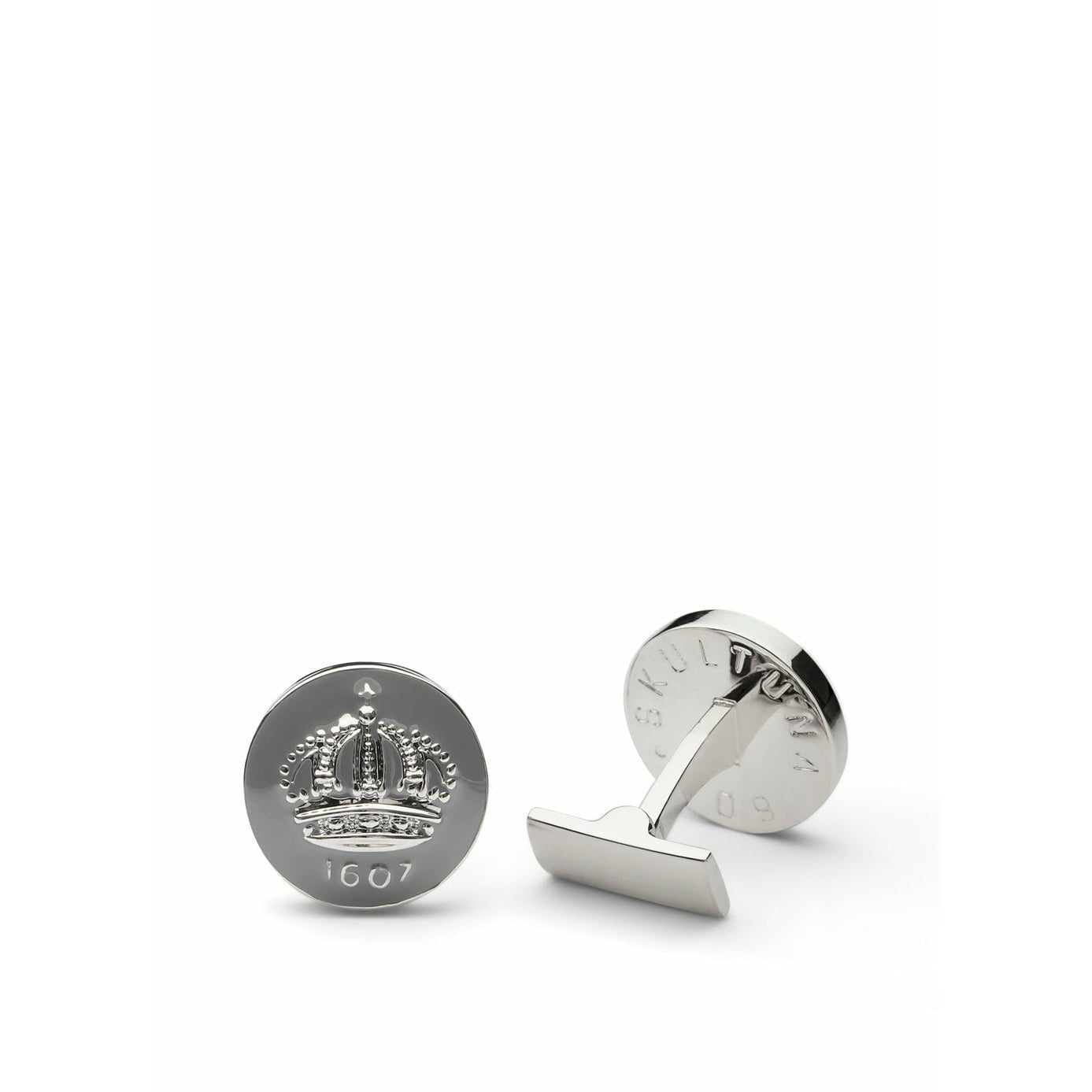 Skultuna Kroon zilveren manchetknopen Ø1,7 cm, mountbatten grijs